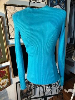 Light Blue Ribbed Long-Sleeve Women's Sweater Cardigan